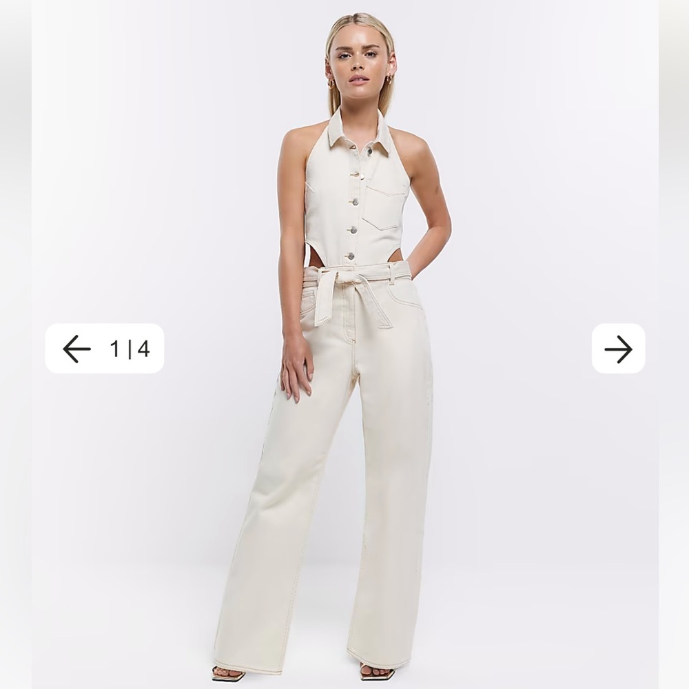 River Island Petite Ecru Halter Cut Out Jumpsuit